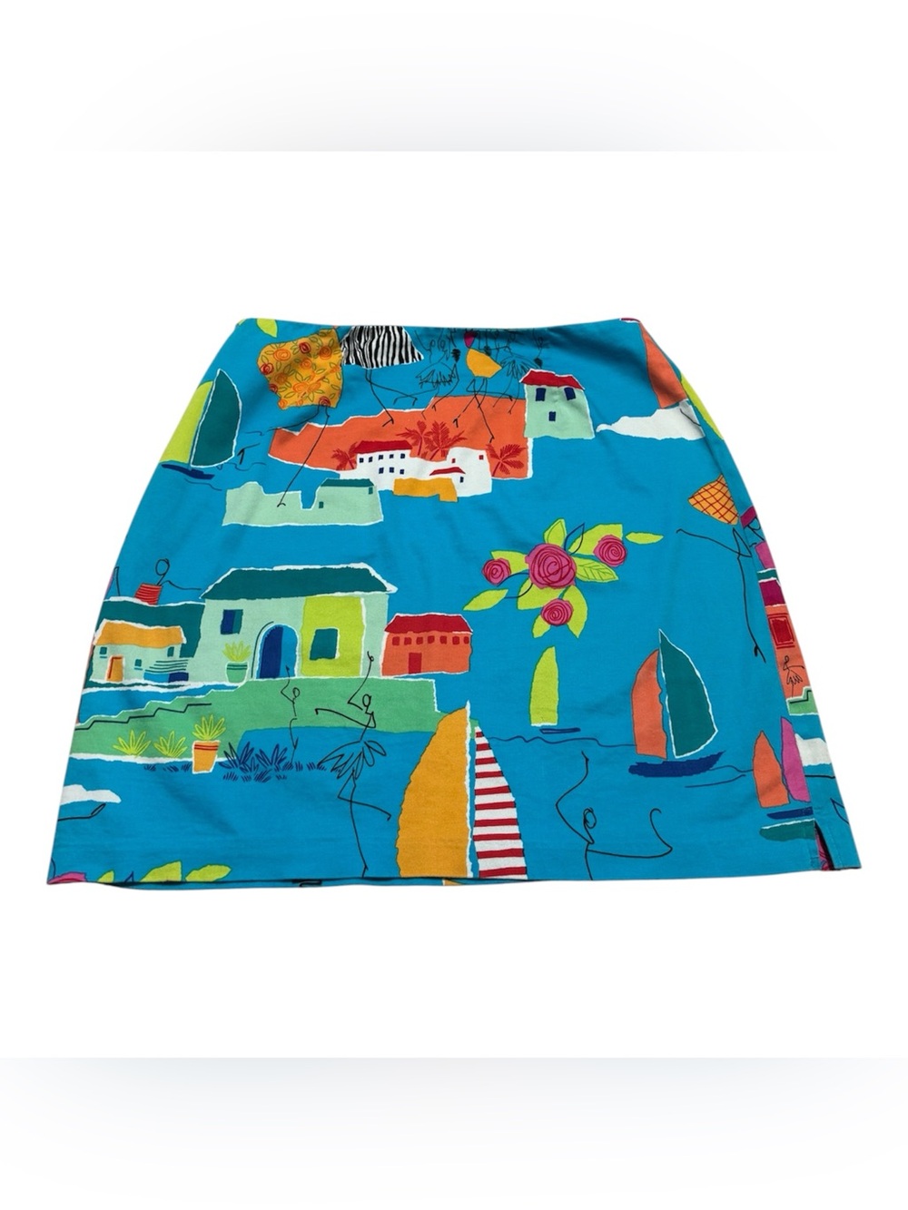 Vintage Catherine Stewart BellePointe Coastal Novelty Print Skirt Size8 Made USA
